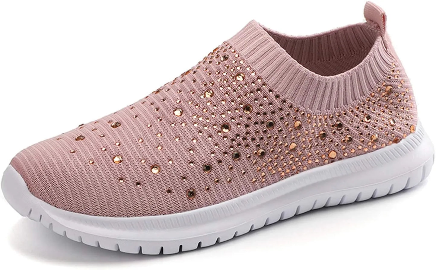 Women’s Rhinestone Mesh Slip-On Sneakers - Glitter Dance & Walking Sock Shoes