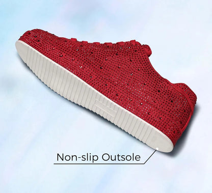 Women’s Rhinestone Tennis Shoes - Sparkly Bling Sneakers, Platform Glitter Lace-Up Casual & Bridal Shoes