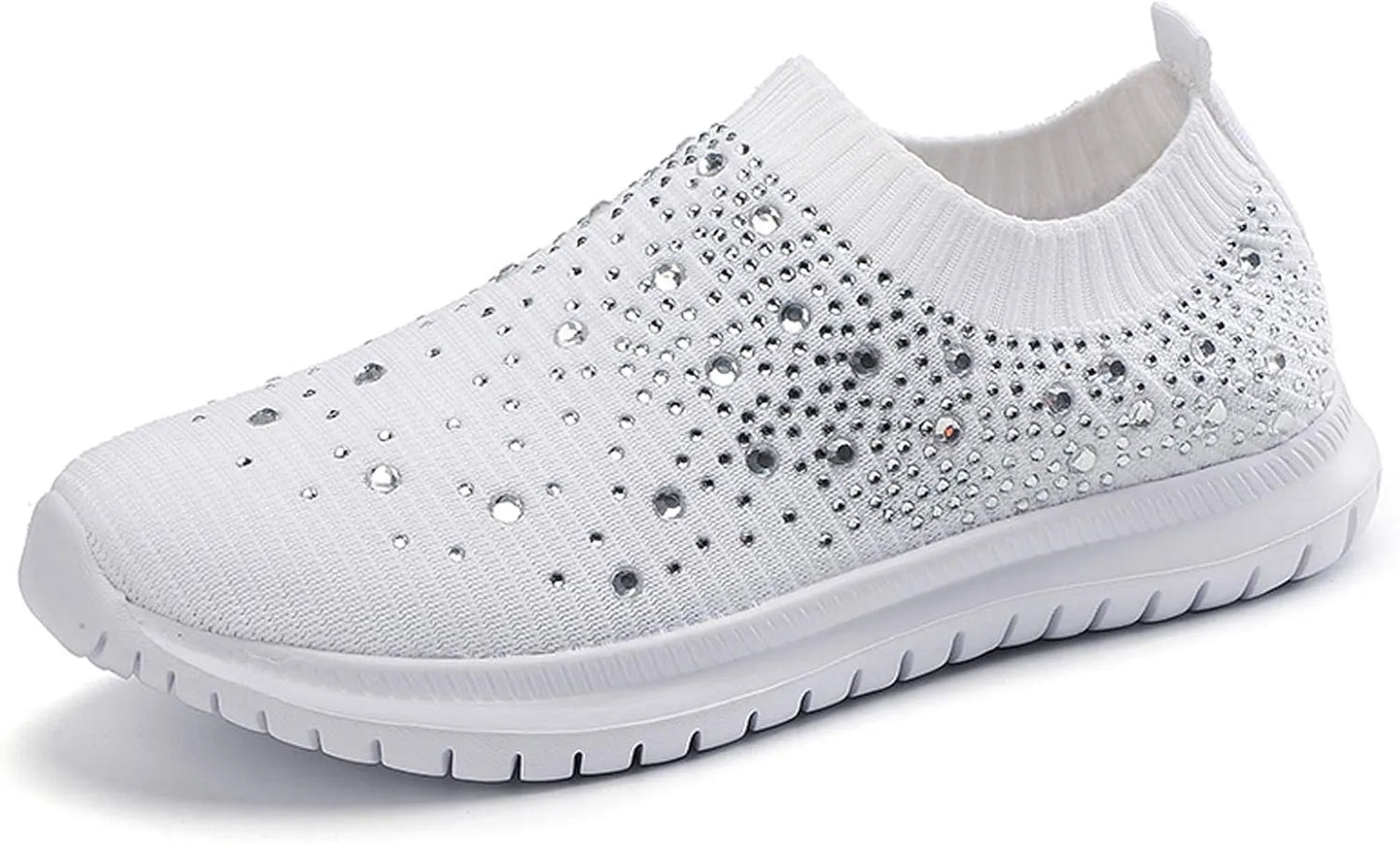Women’s Rhinestone Mesh Slip-On Sneakers - Glitter Dance & Walking Sock Shoes