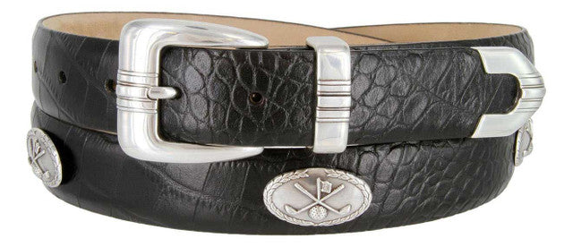 Golf Club Italian Calfskin Genuine Leather Designer Dress Golf Conchos Belt 1-1/8"(30mm) Wide