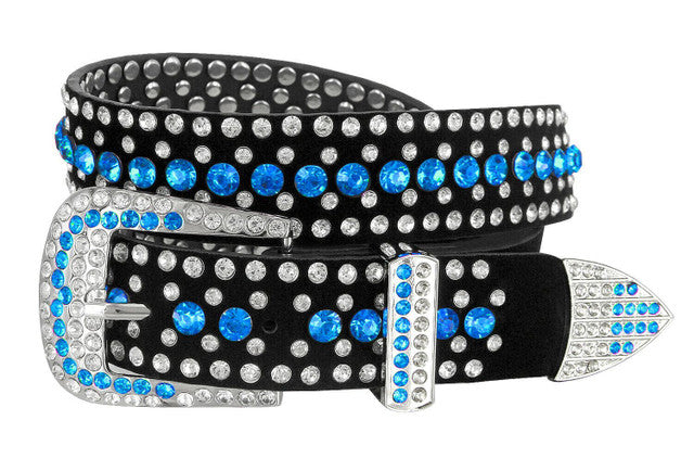 Rhinestone Belt Fashion Western Bling Crystal Studded Design Suede Leather Belt 1-3/8"(35mm) Wide