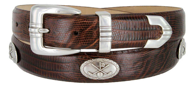 Golf Club Italian Calfskin Genuine Leather Designer Dress Golf Conchos Belt 1-1/8"(30mm) Wide