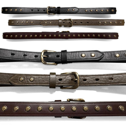 One Piece 100% Genuine Leather Belts for Women Studded Punk Dress Jean Belt 1"(25mm) wide