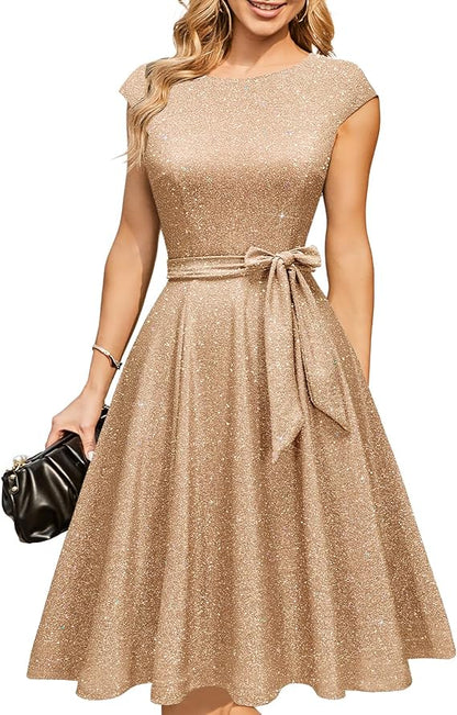Vintage Cap Sleeve Cocktail Dress – Elegant Retro Homecoming Party Dress
