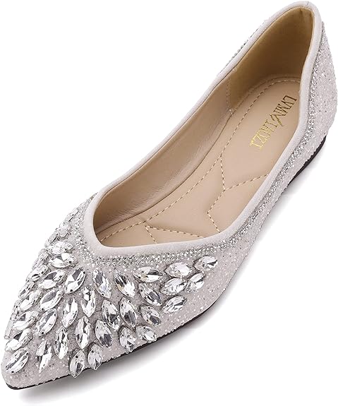 Women Rhinestone Sequin Wedding Pointed Toe Dress Flat Shoes