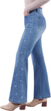 Rhinestone Bootcut Jeans for Women - High Waist Wide Leg Sparkly Denim Pants