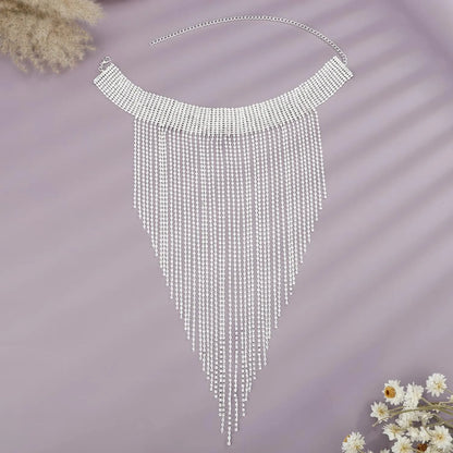 Rhinestone Tassel Necklace for Women - Geometric Chains Neck Choker