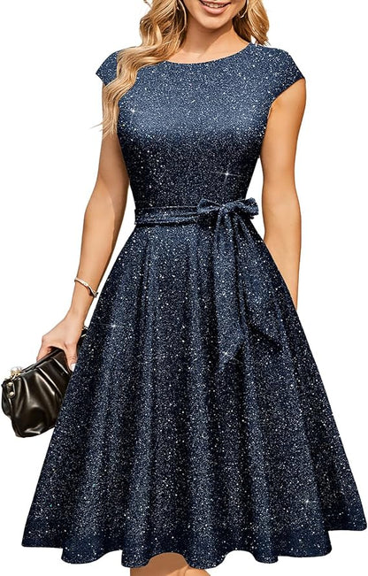 Vintage Cap Sleeve Cocktail Dress – Elegant Retro Homecoming Party Dress
