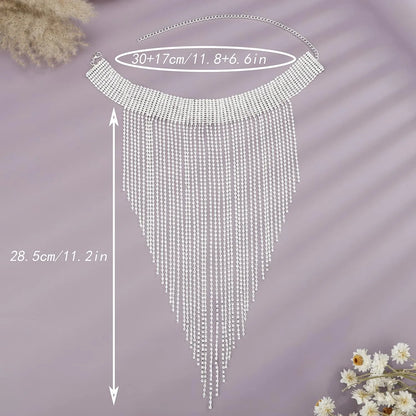 Rhinestone Tassel Necklace for Women - Geometric Chains Neck Choker