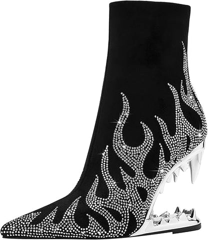 Women's Pointed High Heel Rhinestone Boots