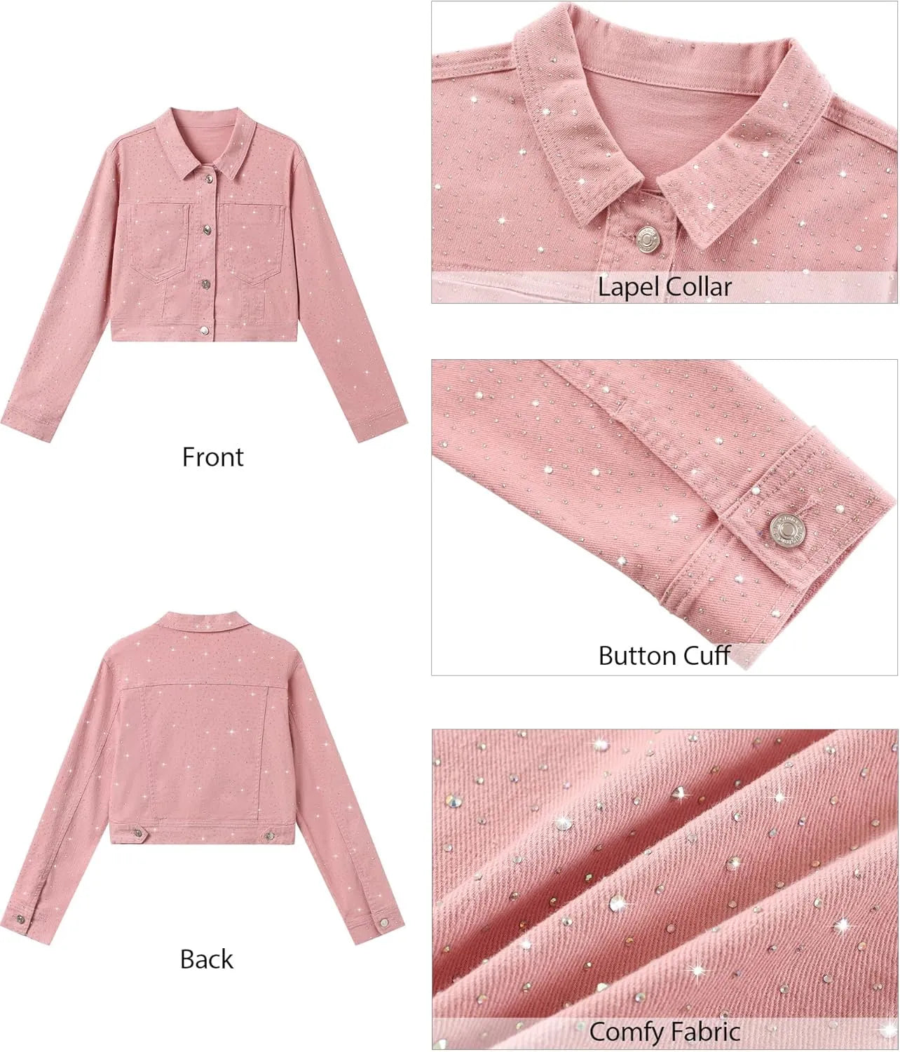 Rhinestone Cropped Denim Jacket for Women - Sparkly Y2K Party & Casual Blazer