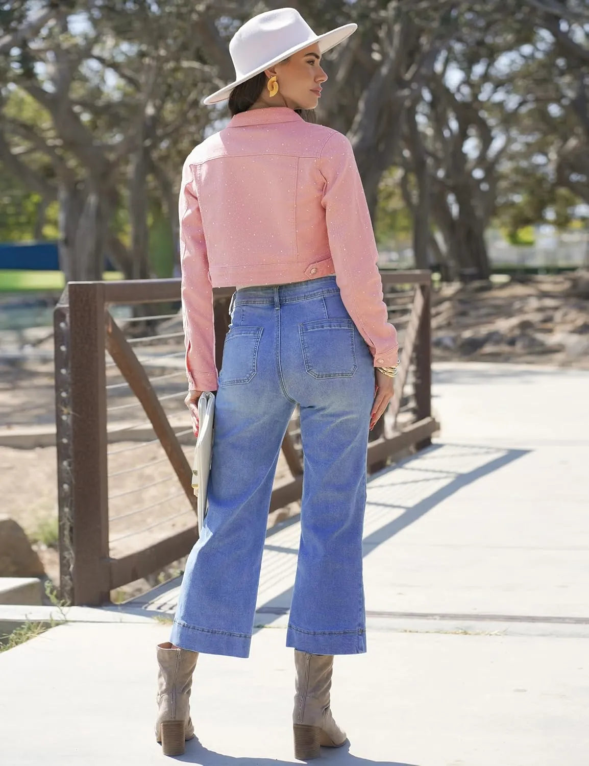 Rhinestone Cropped Denim Jacket for Women - Sparkly Y2K Party & Casual Blazer