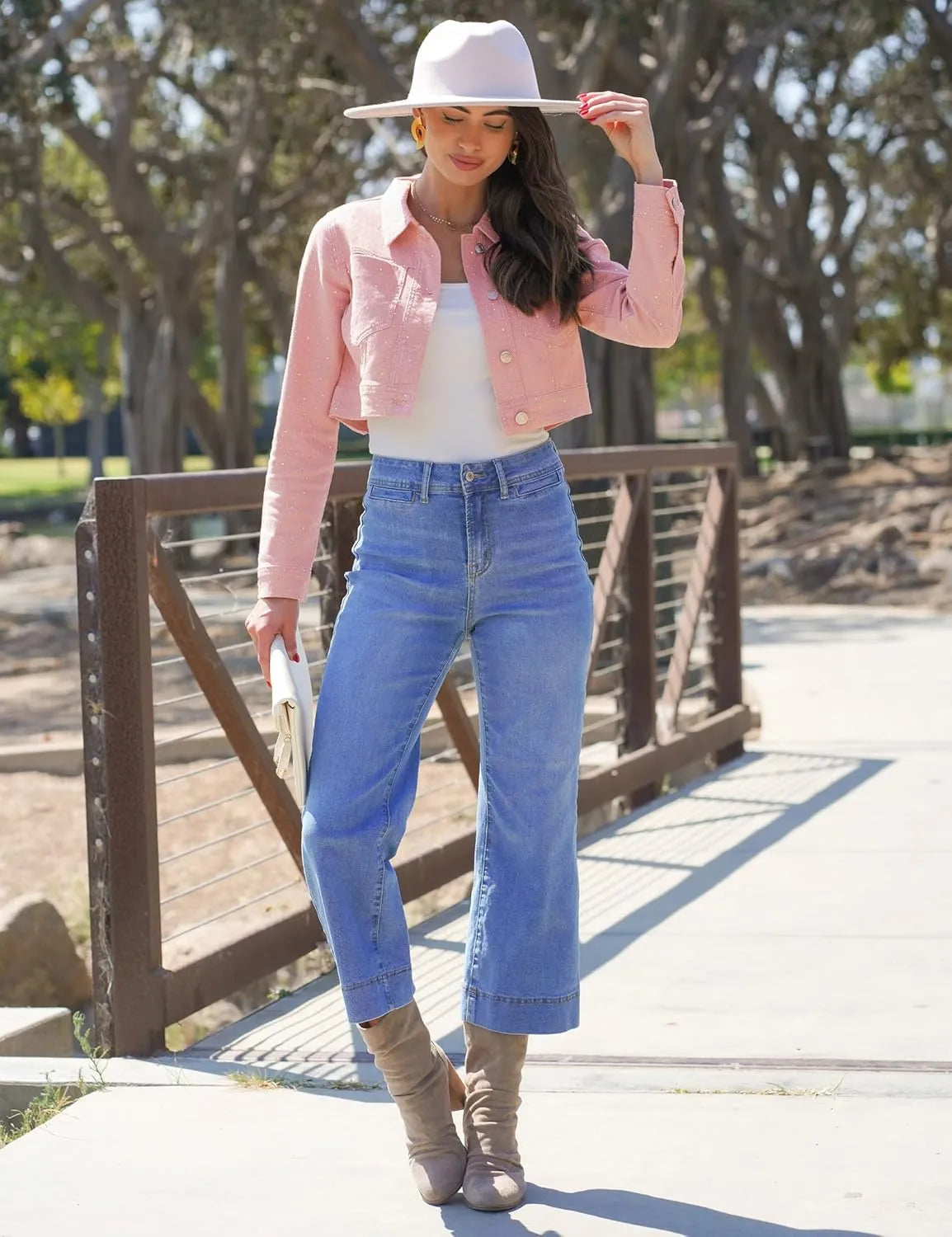 Rhinestone Cropped Denim Jacket for Women - Sparkly Y2K Party & Casual Blazer
