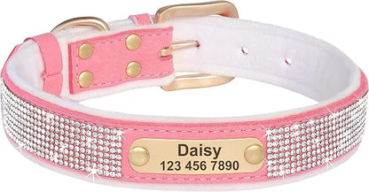 Soft Velvet Custom Dog Bling Collars with Warm Lining