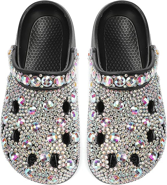 Belt Rhinestone Women’s Rhinestone Slide Mules – Closed Toe Comfort Flats