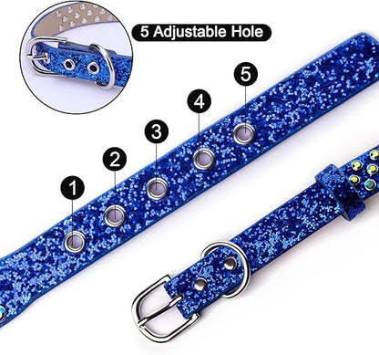 Microfiber Leather Spiked Bling Diamond Pet Collars with Adjustable Leash