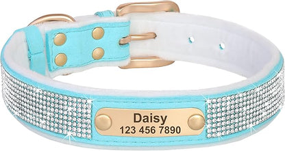 Soft Velvet Custom Dog Bling Collars with Warm Lining