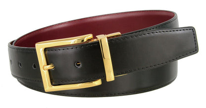 Men's Reversible Belt Gold Buckle Genuine Leather Dress Casual Belt 1-3/8"(35mm) Wide