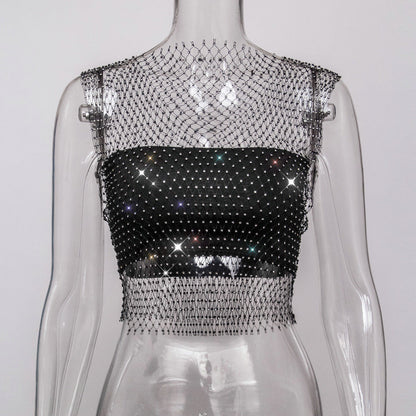 Sparkle Mesh Rhinestone Sleeveless Top – Elegant & Edgy