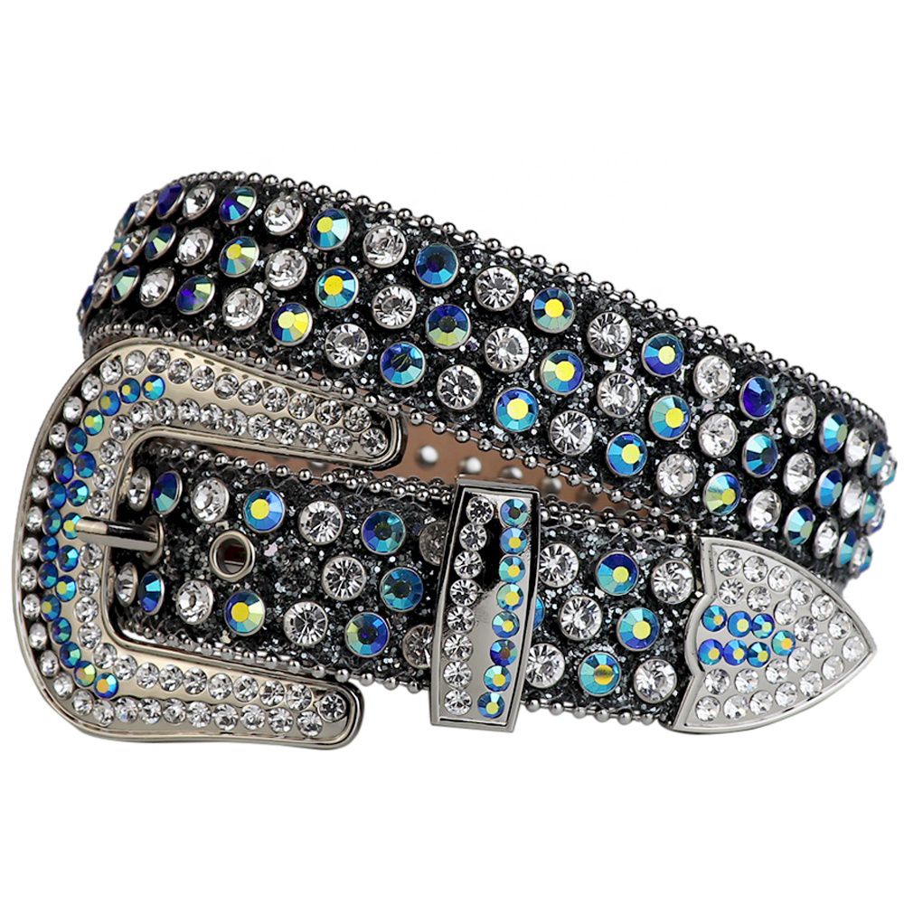 Rhinestone Black Belt And Blue & Diamond Crystals stones Silver Buckle studded With Blue & Diamond Rhinestones