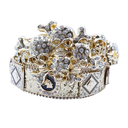 Belt Rhinestone Luxury Skull Rhinestone Western Belt
