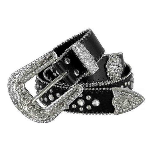 Black Flower With Studs And White Stones Studded Rhinestones Belts