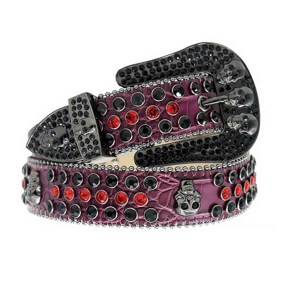 Black Strap With Black & Red Studded Rhinestone Belt