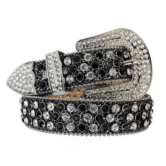 Black Strap With Black & White Studded Rhinestone Belt