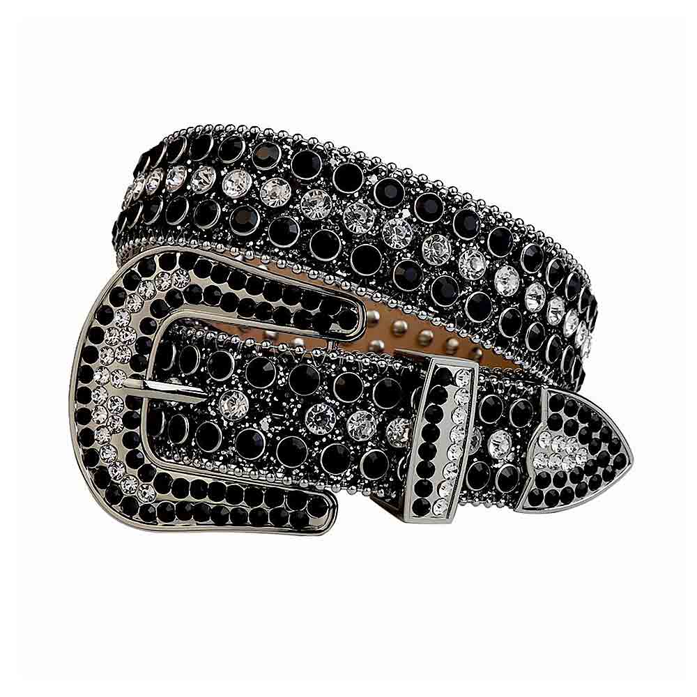 Black Strap With Diamond White & Black Studded Rhinestone Belt