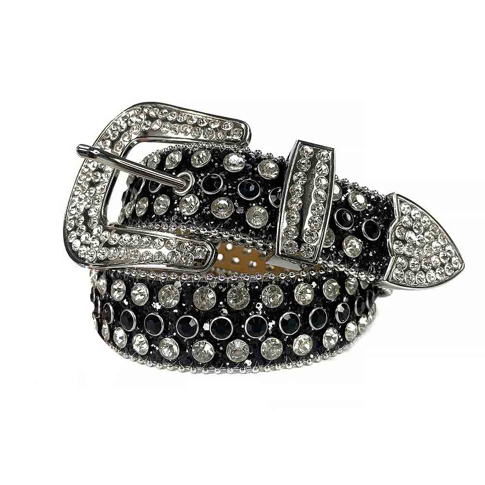 Black Strap With Black & Diamond White Studded Rhinestone BB Belt