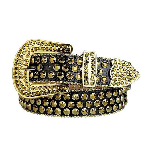 Black Strap With Black & Gold Studded Rhinestone Belt