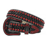 Black Strap With Red & Black Studded Rhinestone Belt