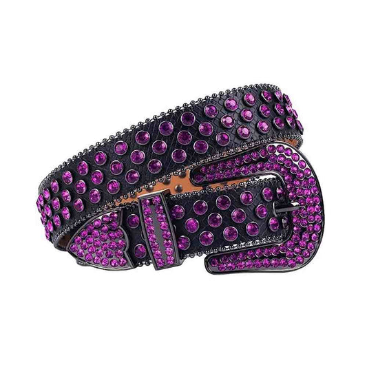 Black Strap With Purple Studded Rhinestone Belt