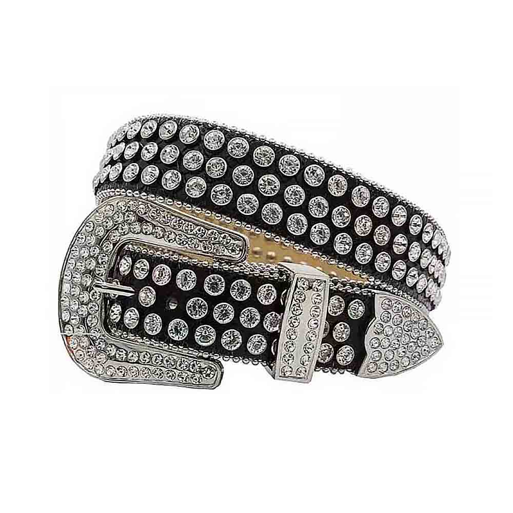 Black Strap With Sparkling White Studded Rhinestone Belt