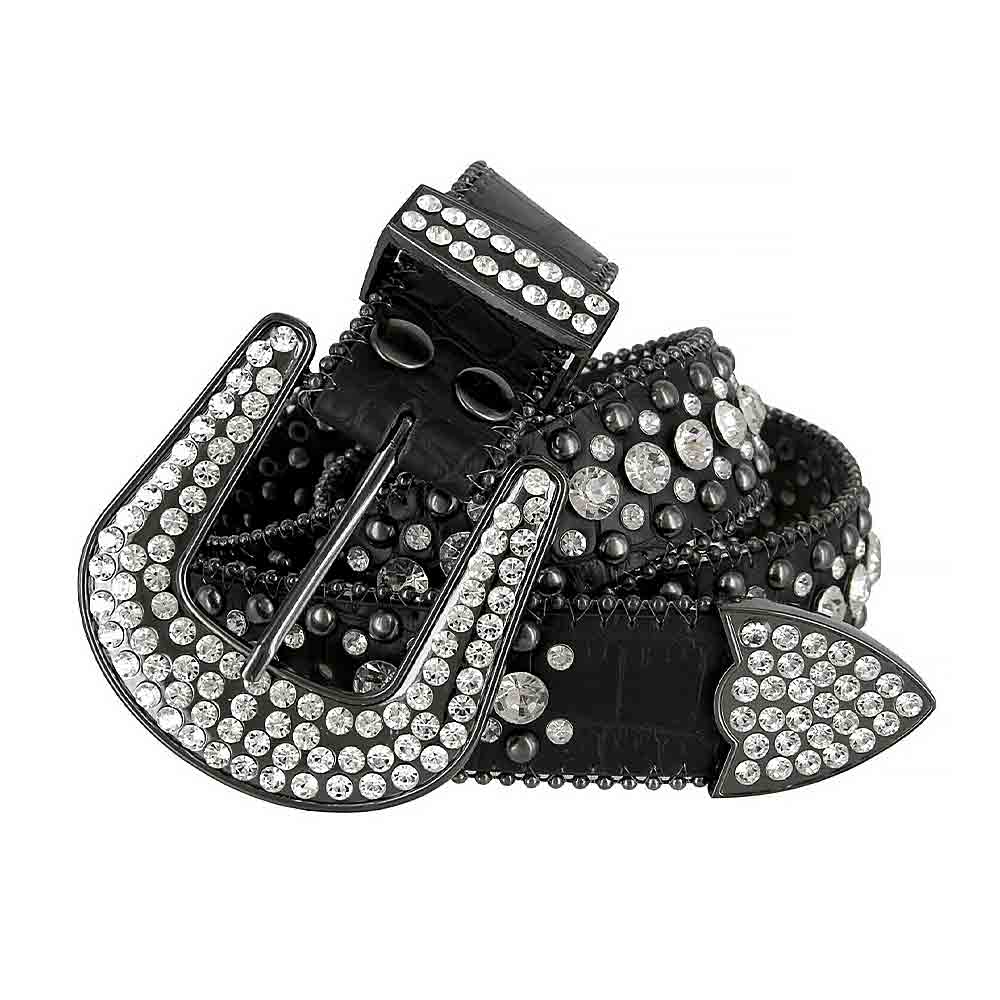 Black With Black Studs And White Stones Studded Rhinestones Belts