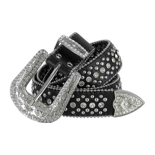 Black With Studs And White Stones Studded Rhinestones Belts