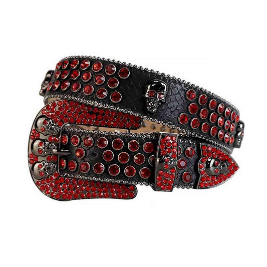 Black Skull Buckle Red Rhinestone Belt