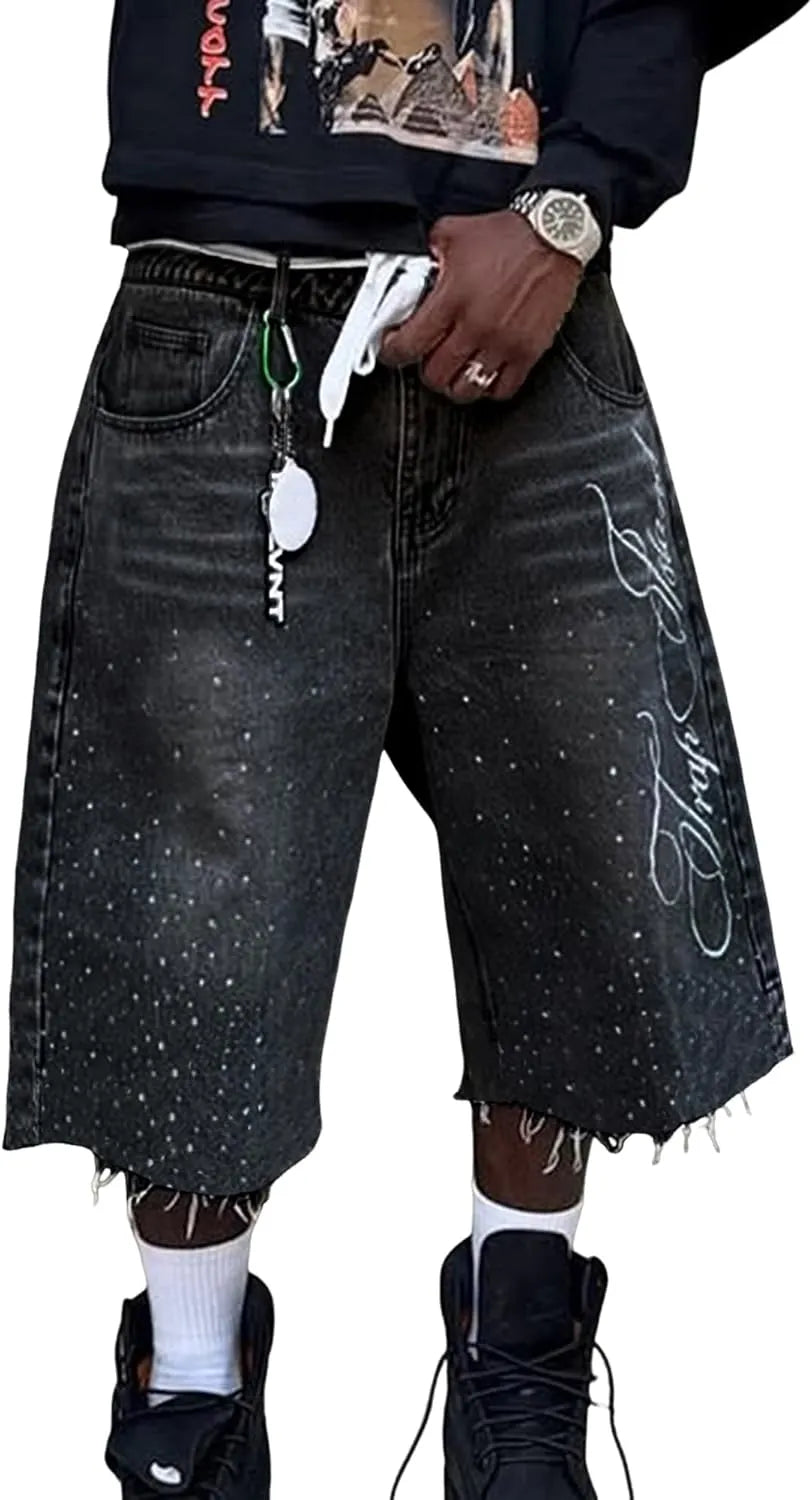 Black rhinestone jorts

