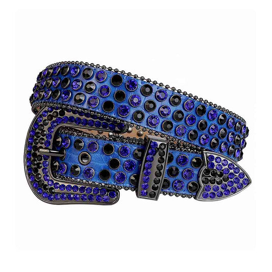 Blue Strap With Blue & Black Studded Rhinestone Belt