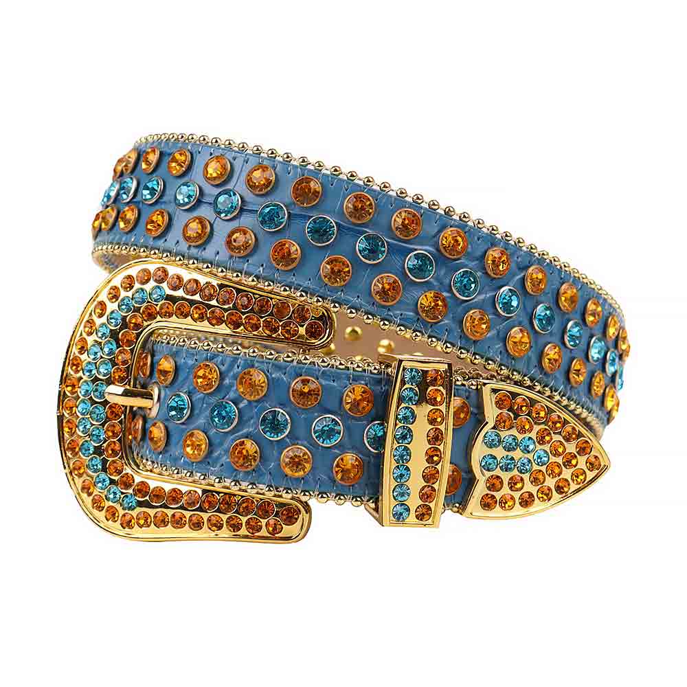 Blue Strap With Blue & Orange Studded Rhinestone Belt