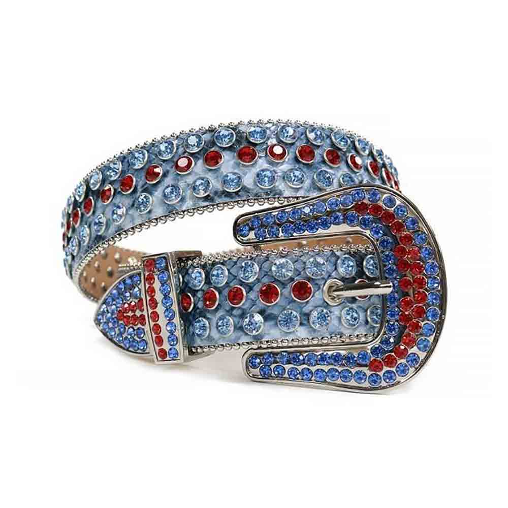 Blue Strap With Red & Blue Studded Rhinestone Belt