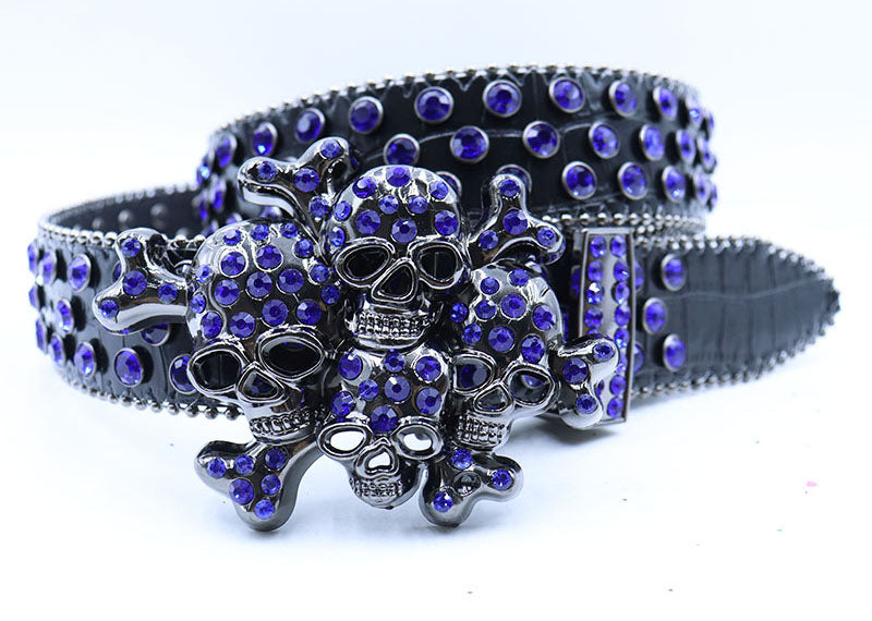 Blue Rhinestone Skull Belt 