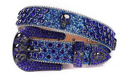 Blue Skull Men's Rhinestone Belt Buckle