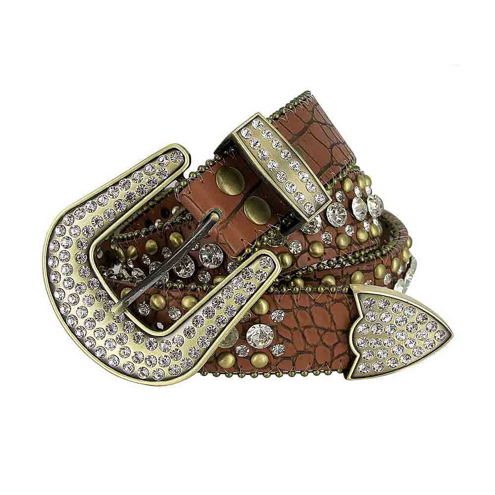 Brown With Gold Studs And White Stones Studded Rhinestones Belts