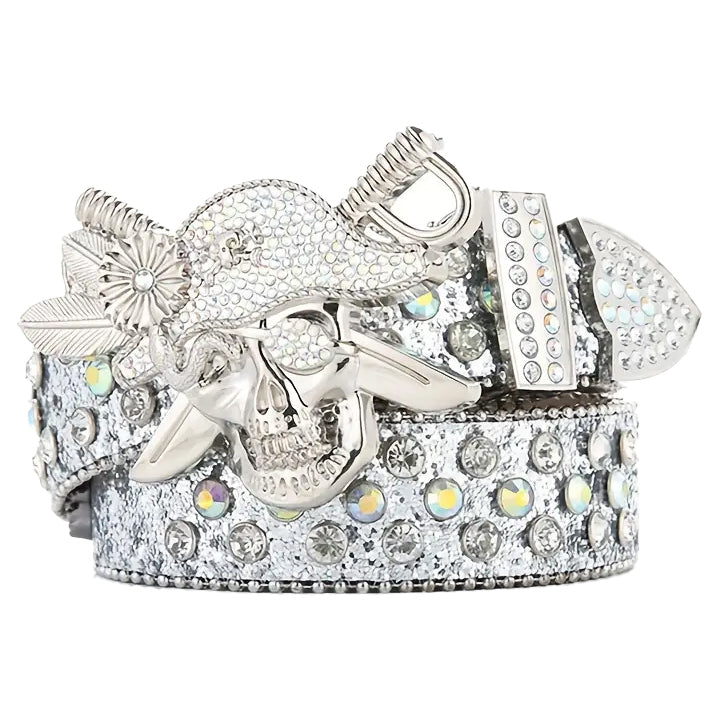 Silver Rhinestone Pirate Skull Belt – BRS-161
