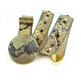 Globe Rhinestone Gold Belt And Black, Gold & Transparent stones Big Globe Gold Buckle studded With Black & Gold Rhinestones