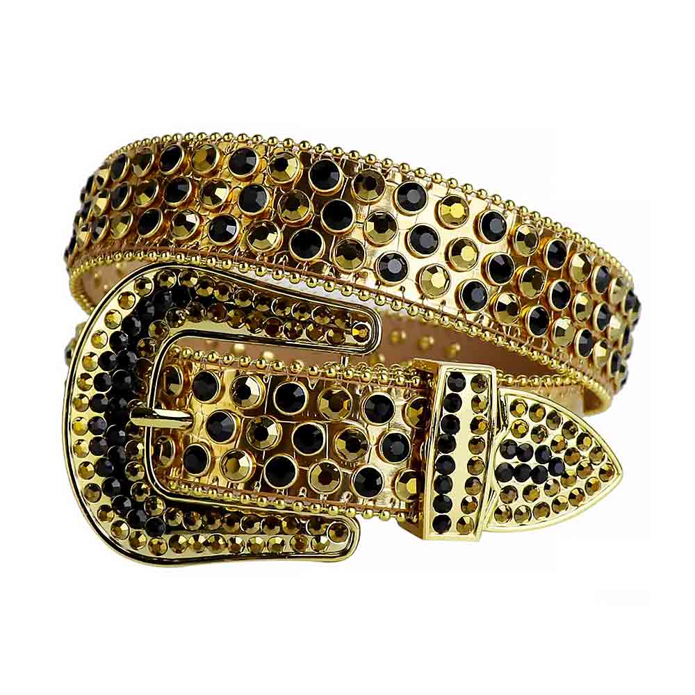 Gold Strap With Black & Gold Studded Rhinestone Belt