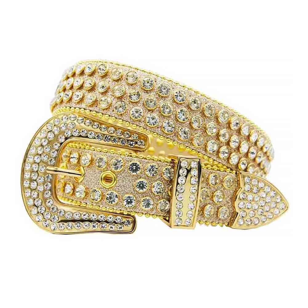 Gold Strap With Diamond White Studded Rhinestone BB Belt