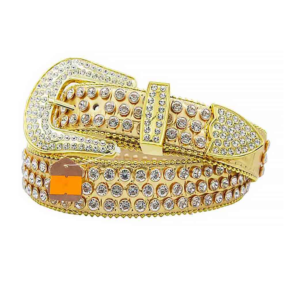 Gold Strap With White Studded Rhinestone Belt