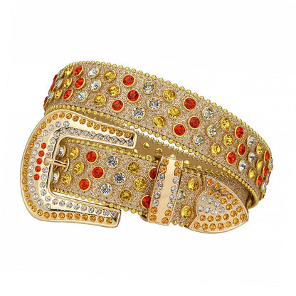 Gold Belt With Red and Golden Rhinestones